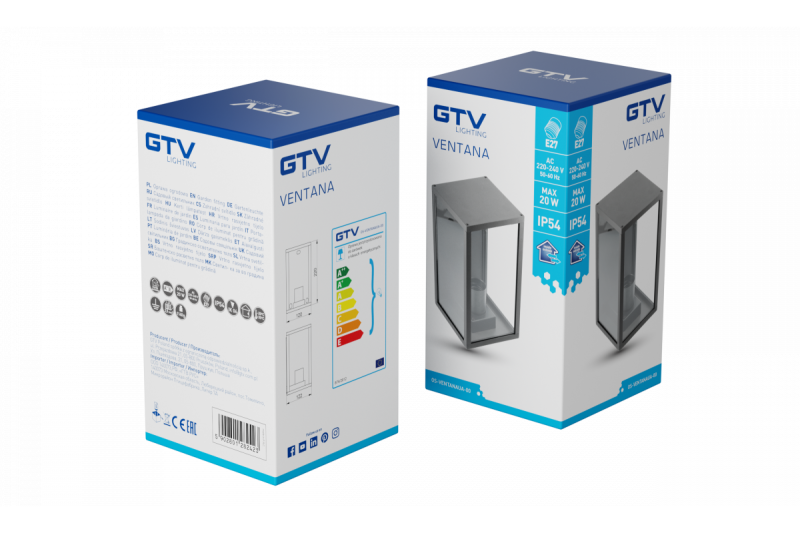 Luminária de Jardim Decorativa VENTANA-AU E27 MÁX.20W IP54 AC220-240V 50-60Hz arandela superior reta preta. 1208964048