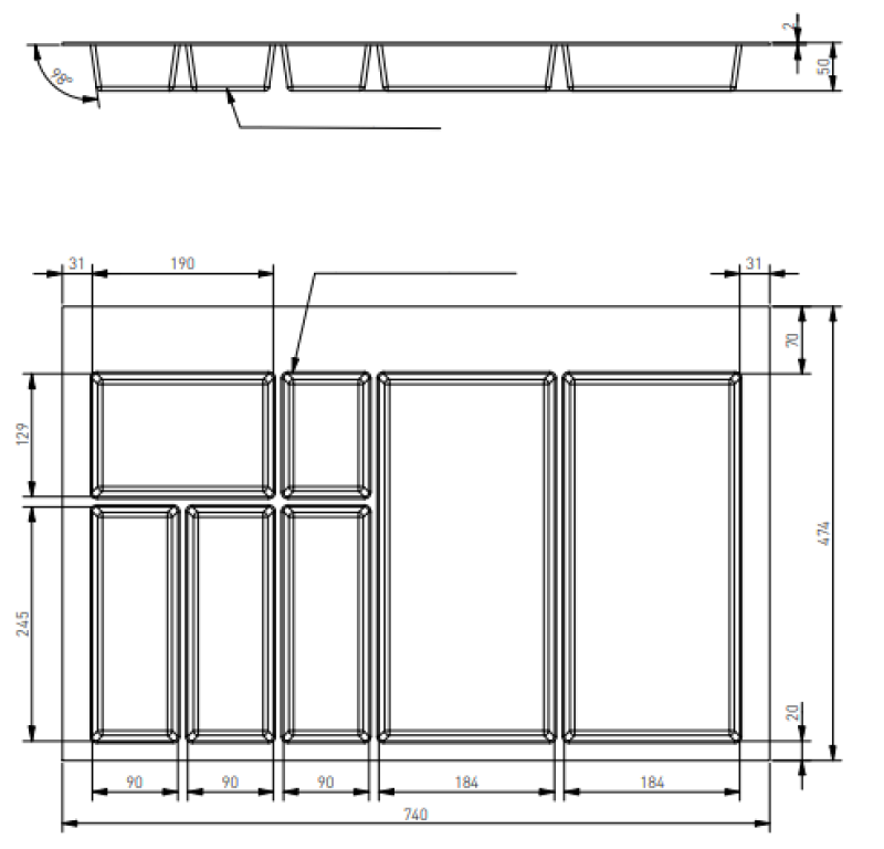 Inzetstuk Decor Cutle voor Lade Keuken 800 Axispace Wit 1208966379