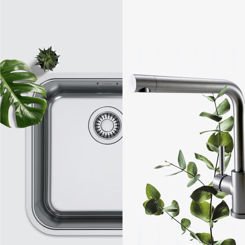 Conjunto combinado de pia Franke - Torneira de cozinha Pure.sink - Sifão de cozinha