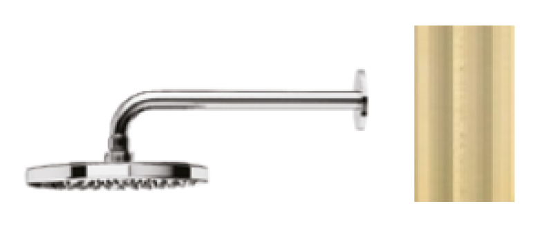 Waterevolution Flow chuveiro de cabeça 250mm com conexão de parede PVD Light Gold T164125WGE