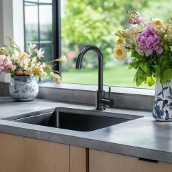 Quadri Coventry Torneira de Cozinha em Aço Inoxidável PVD Escovado Preto com Bica Giratória 1208967084