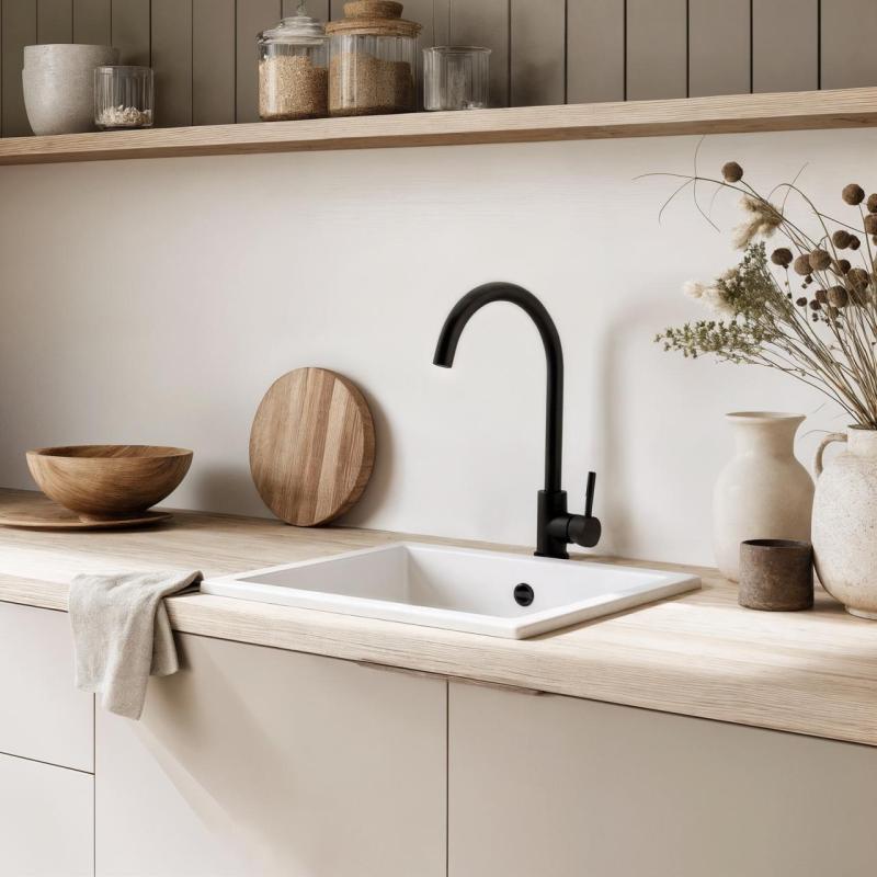 GraniteMy Universal pia de granito branco 34x40 cm, montagem superior, montagem inferior e montagem nivelada com tampa de aço inoxidável 1208967107.