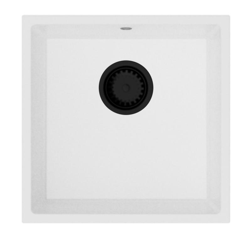 GraniteMy Universal pia de granito branca 40x40 cm montagem superior, montagem inferior e montagem nivelada com tampa preta 1208967128