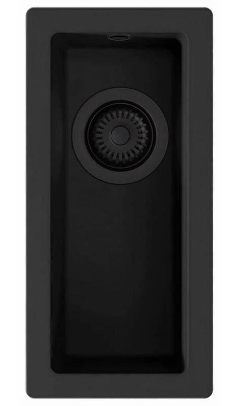 GraniteMy Universal pia pequena de granito preta 17x40 cm preto para instalação sobreposta, embutida e nivelada com tampa preta 1208967140