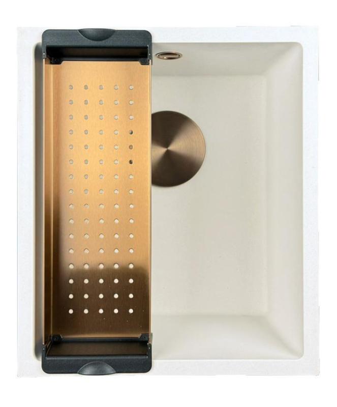 GraniteMy Universal pia de granito branca 34x40 cm branca de sobrepor, de embutir e de instalação nivelada com plugue de cobre 1208967148