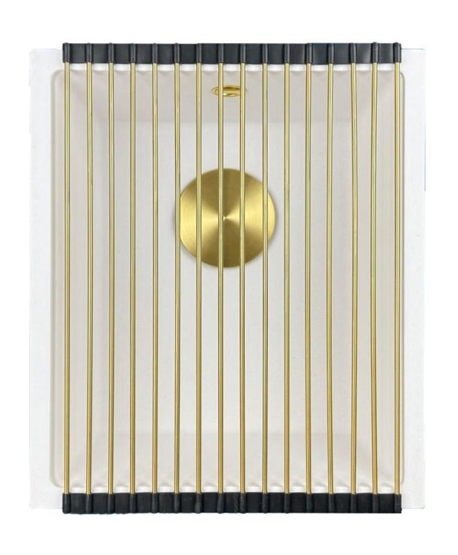 GraniteMy Universal pia de granito branca 34x40 cm branco, montagem superior, montagem inferior e montagem nivelada com plugue dourado 1208967149