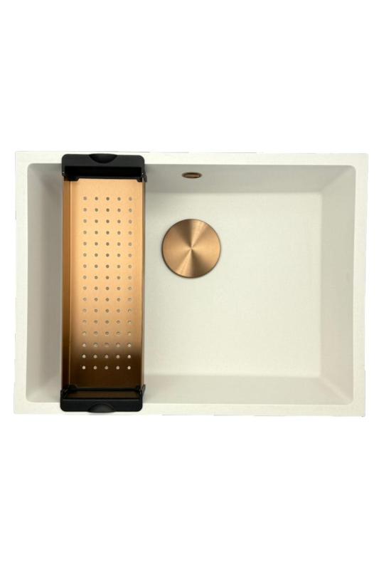 GraniteMy Universal pia de granito branca 55x40 cm branca de sobrepor, embutir e de encastrar com tampão de cobre 1208967156