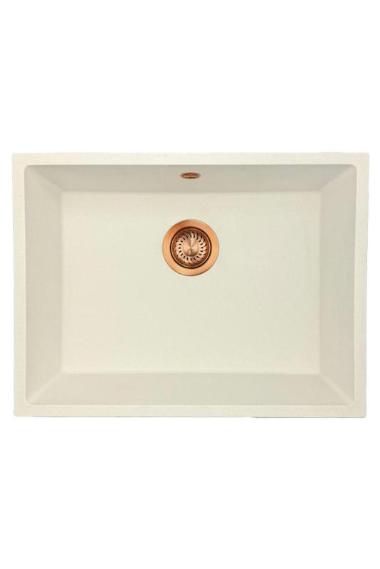 GraniteMy Universal pia de granito branca 55x40 cm branca de sobrepor, embutir e de encastrar com tampão de cobre 1208967156