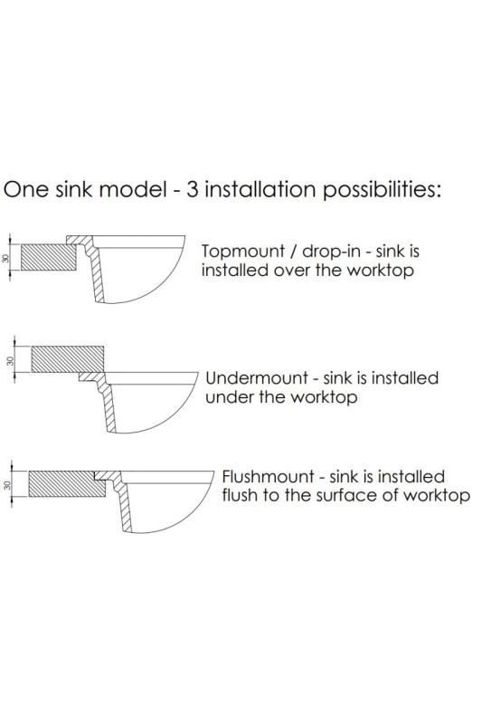 GraniteMy Universal pia grande de granito branca 74x40 cm branca para instalação sobreposta, embutida e nivelada com plugue branco 1208967160