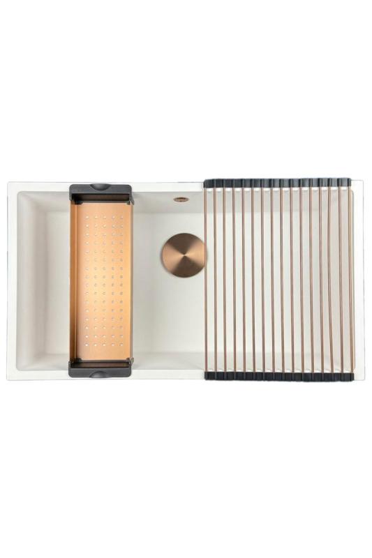 GraniteMy Universal pia grande de granito branco 74x40 cm branca sobrepor, embutida e montagem nivelada com plugue de cobre 1208967162