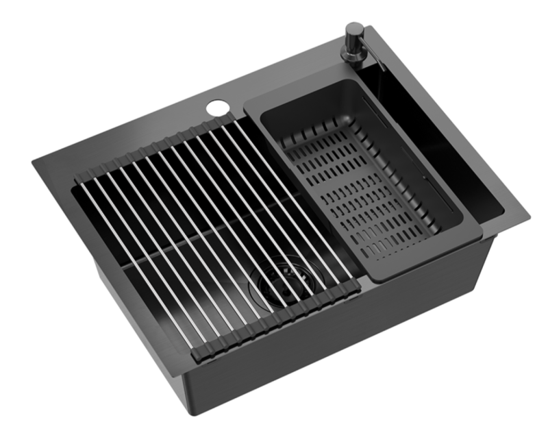 Quadri Dixton 60 preto PVD Nano aço inoxidável pia 580x450 mm com furo para torneira e acessório 1208967195