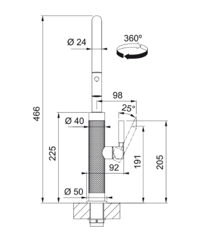 Franke Mythos Masterpiece Torneira de Cozinha com bica em J e bocal extensível totalmente em aço inoxidável 115.0711.554