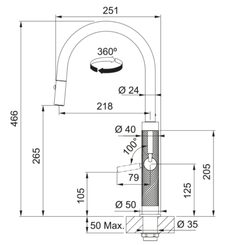 Franke Mythos Masterpiece Torneira de Cozinha com bica em J e bocal extensível totalmente em aço inoxidável 115.0711.554