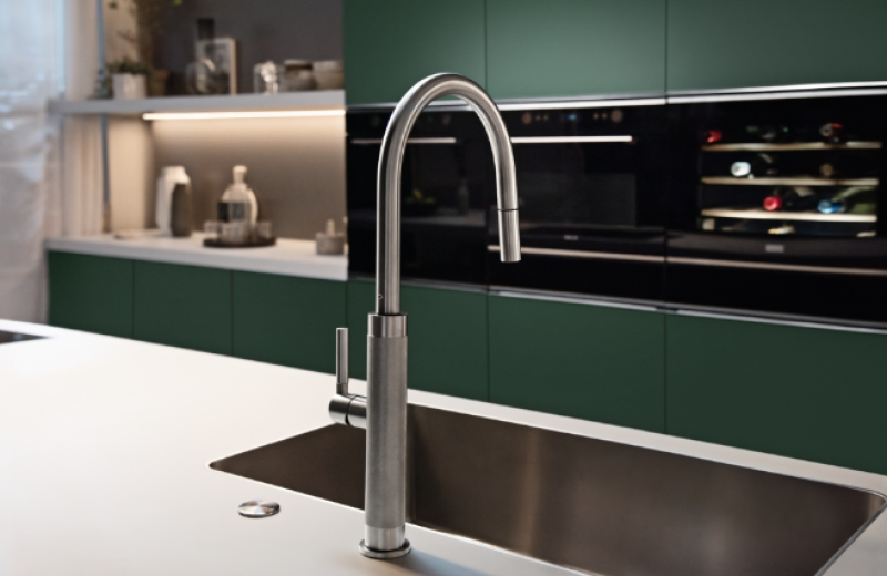 Franke Mythos Masterpiece Torneira de Cozinha com bica em J e bocal extensível totalmente em aço inoxidável 115.0711.554