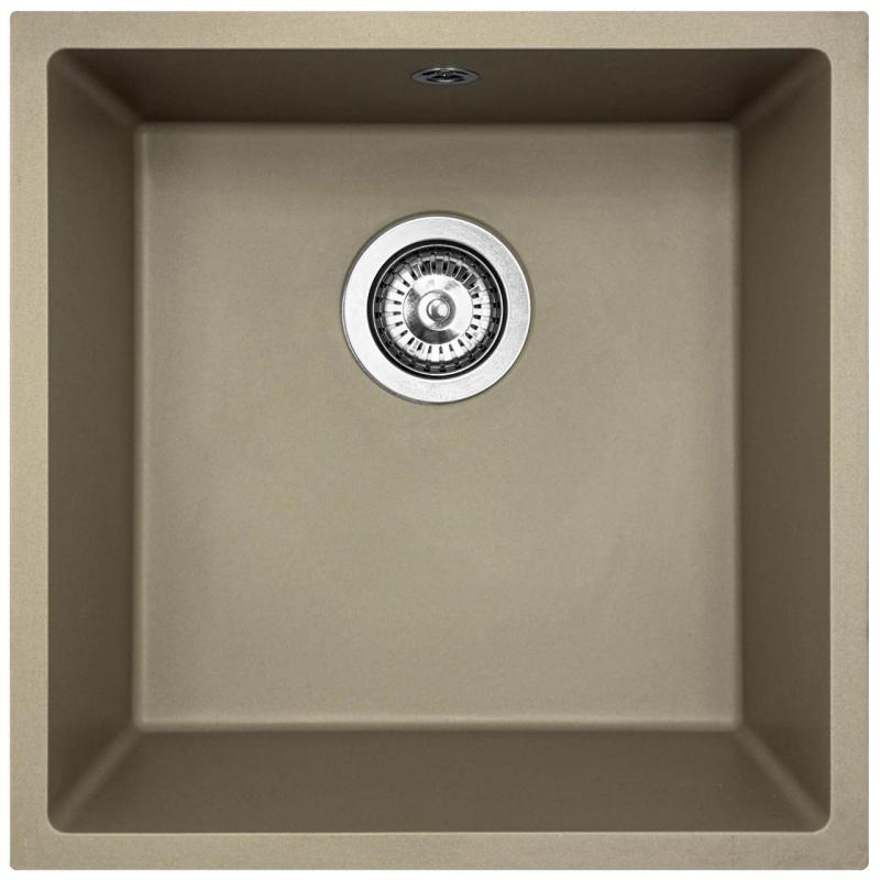 GraniteMy Universal cuba de granito taupe 40x40 cm para montagem em superfície, montagem inferior e montagem nivelada com tampa de aço inoxidável 1208967211.