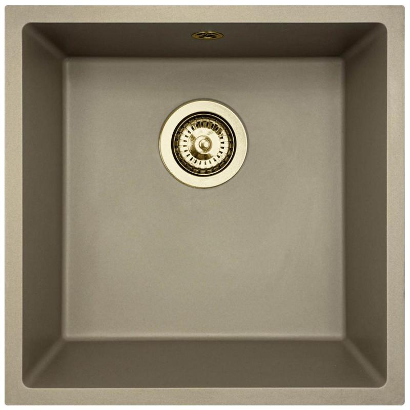 GraniteMy Universal pia de granito taupe 40x40 cm sobrepor, embutir e nivelar com plugue dourado 1208967215