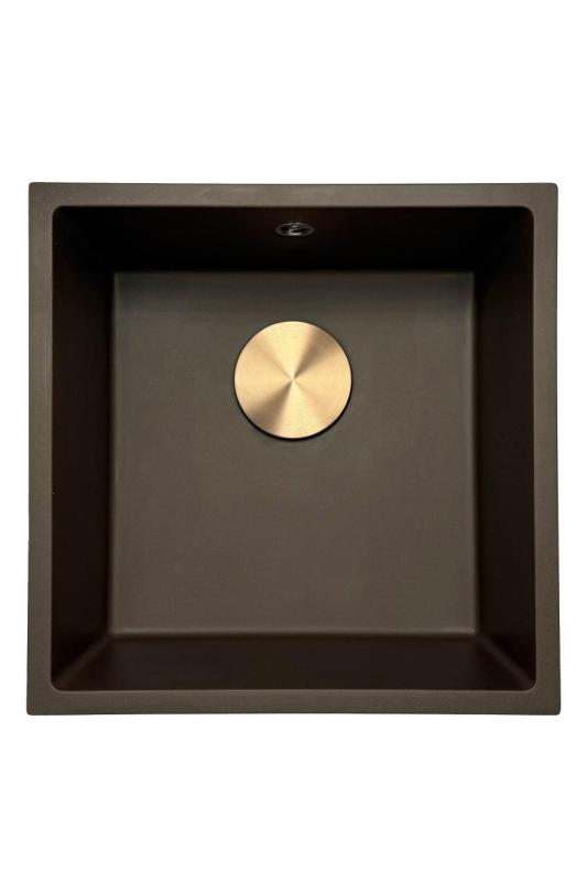 GraniteMy Universal pia de café de granito 40x40 cm para montagem superior, montagem inferior e montagem nivelada com plugue de cobre 1208967217