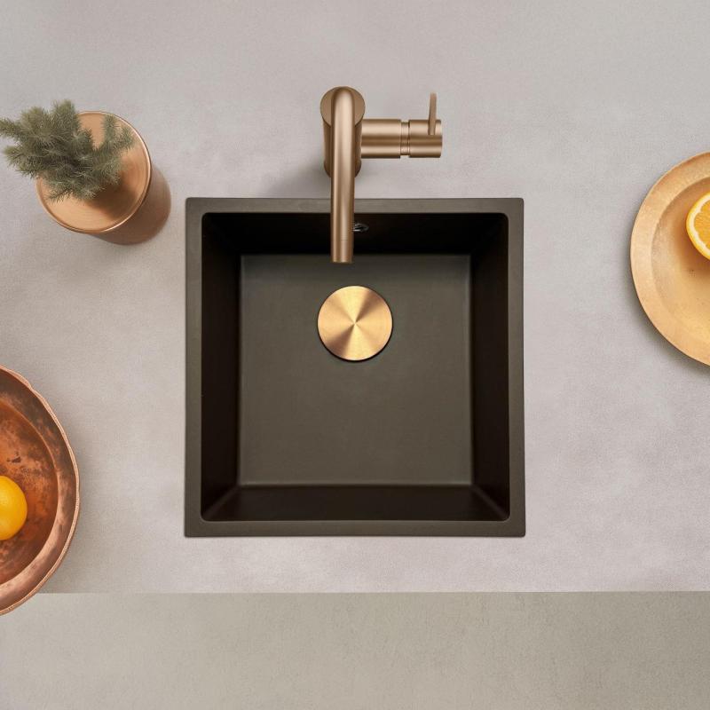 GraniteMy Universal pia de café de granito 40x40 cm para montagem superior, montagem inferior e montagem nivelada com plugue de cobre 1208967217
