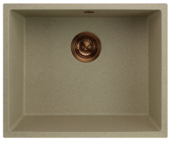 GraniteMy Universal pia de areia de granito bege 50x40 cm para instalação sobreposta, embutida e nivelada com plugue de cobre 1208967221