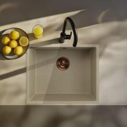 GraniteMy Universal pia de areia de granito bege 50x40 cm para instalação sobreposta, embutida e nivelada com plugue de cobre 1208967221