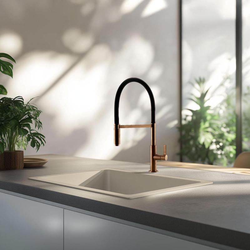 GraniteMy Universal pia de areia de granito bege 50x40 cm para instalação sobreposta, embutida e nivelada com plugue de cobre 1208967221