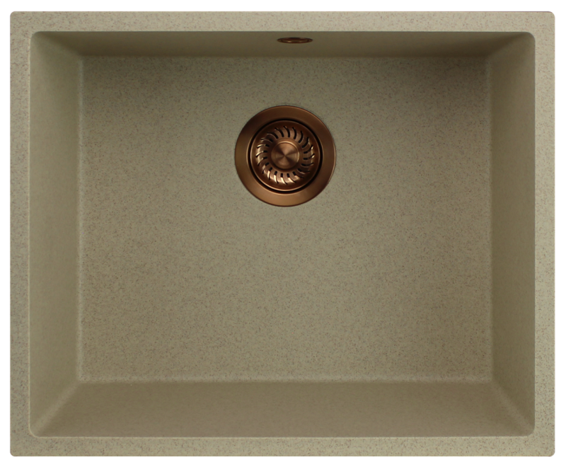 GraniteMy Universal pia de areia de granito bege 50x40 cm para instalação sobreposta, embutida e nivelada com plugue de cobre 1208967221