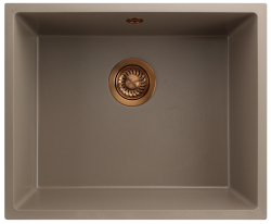 GraniteMy Universal pia de granito taupe 50x40 cm de instalação superior, inferior e nivelada com plugue de cobre 1208967225