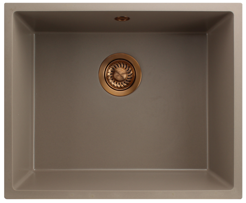 GraniteMy Universal pia de granito taupe 50x40 cm de instalação superior, inferior e nivelada com plugue de cobre 1208967225
