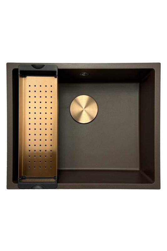 GraniteMy Universal pia de café de granito 50x40 cm de montagem superior, inferior e nivelada com plugue de cobre 1208967229.