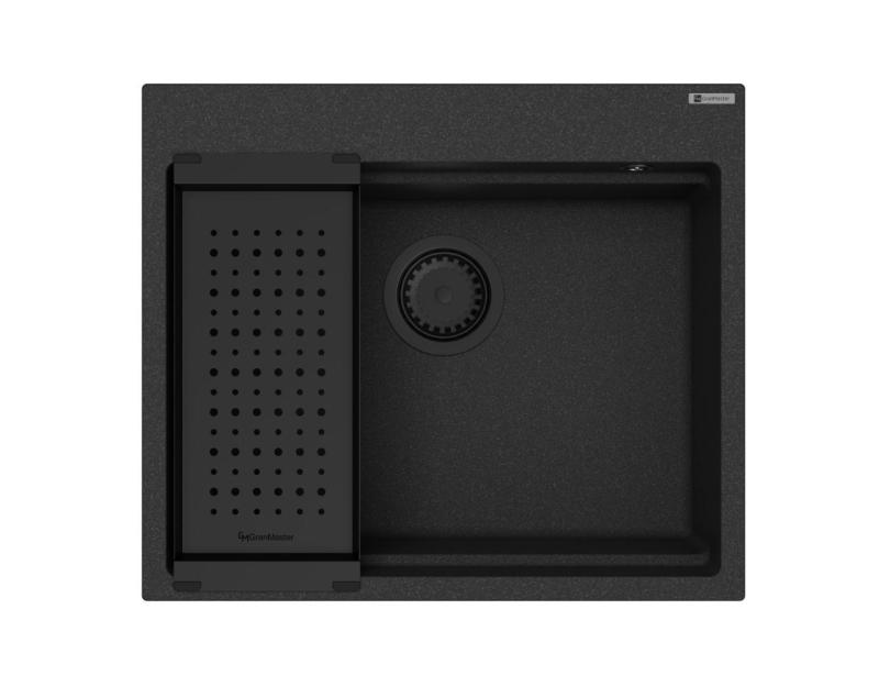 GraniteMy Lava-louças de granito para bancada 56x48 cm preto com plugue preto incluindo acessórios 1208967233