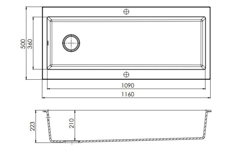 GraniteMy Trog pia de granito preta muito grande 116x50 cm preta de montagem superior com bancada para torneira e plugue de cobre 1208967238