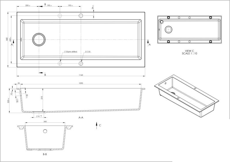 GraniteMy Trog pia de granito preta muito grande 116x50 cm preta de montagem superior com bancada para torneira e plugue de cobre 1208967238