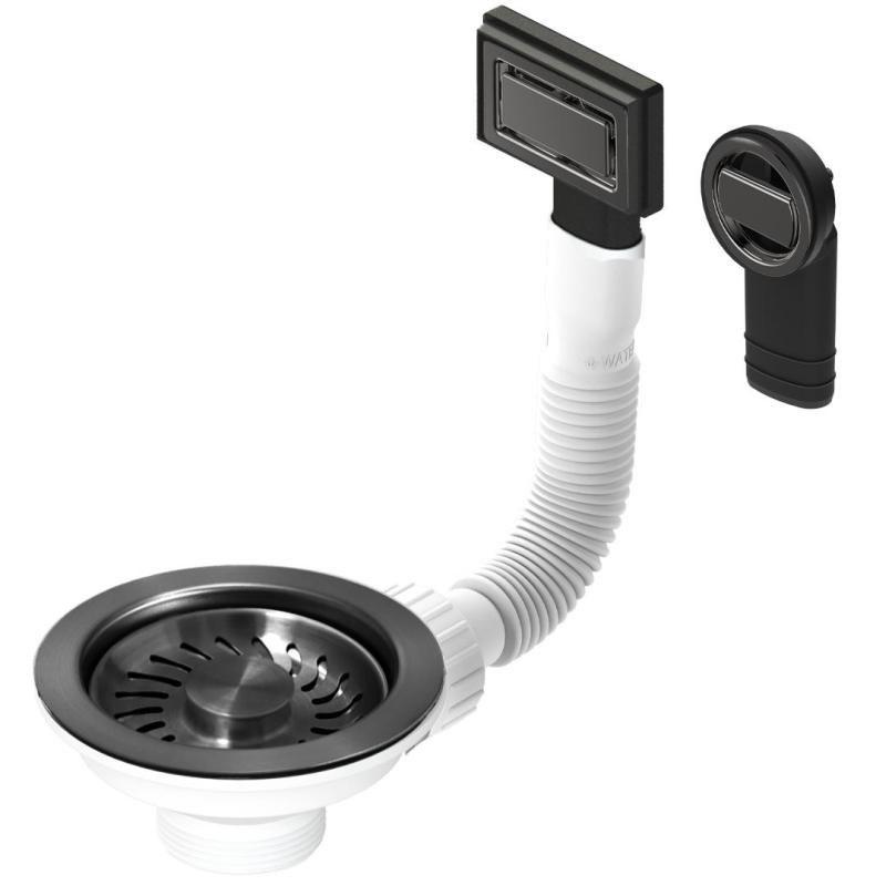 Conjunto de tampões Granitemy PVD escovado gun metal, conjunto de drenagem para lava-loiça incl. transbordamento redondo e retangular 1208967253