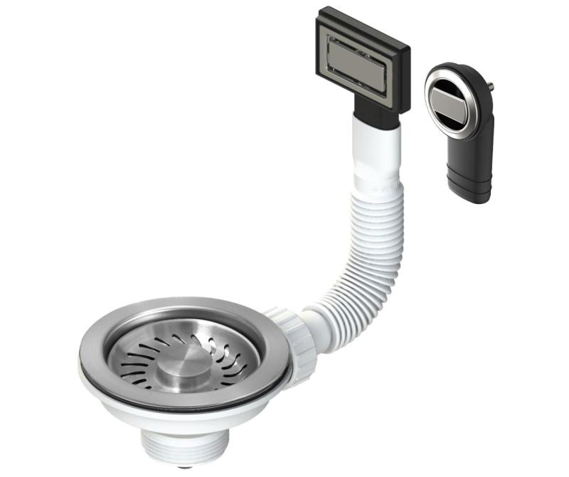 Conjunto de tampas de cesto Granitemy em aço inoxidável escovado, conjunto de drenagem para pia incl. transbordamento redondo e retangular 1208967254