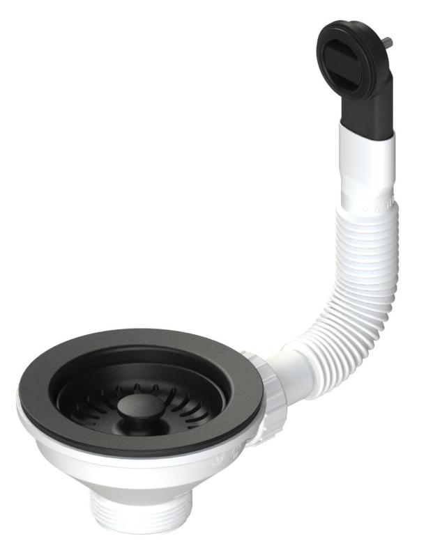 Conjunto de tampões para cesto Granitemy, preto mate, conjunto de drenagem para lava-loiça, incl. transbordamento redondo e retangular 1208967256