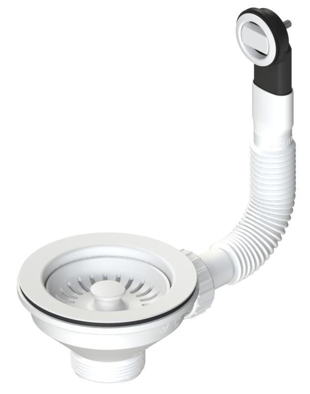 Conjunto de tampões para cesto Granitemy branco mate, conjunto de drenagem para lava-loiça incl. transbordamento redondo e retangular 1208967257