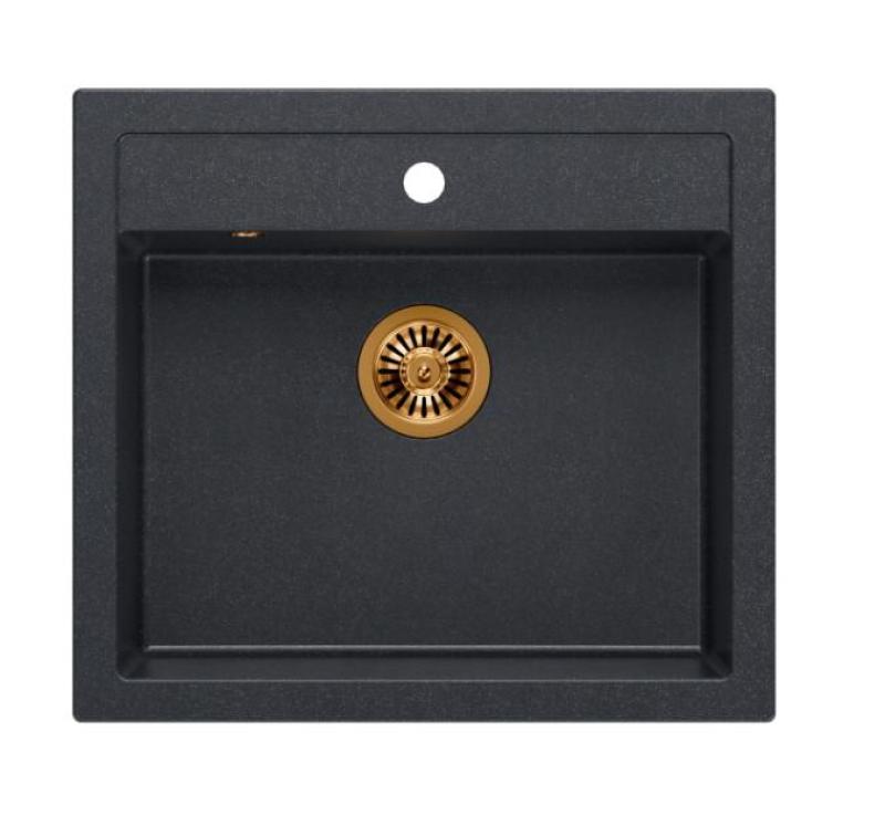 Quadri Farmhouse rural entre ou montagem pia de granito antracite com plugue de cobre 595x540mm 1208967266