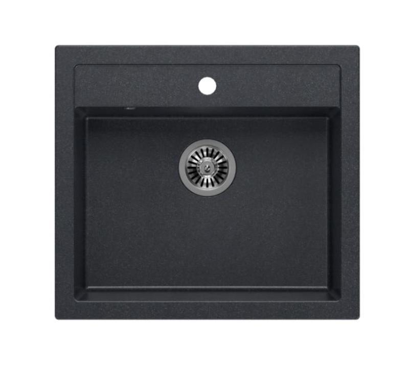 Quadri Farmhouse rural entre ou pia de granito antracite com plugue de aço inoxidável 595x540mm 1208967269