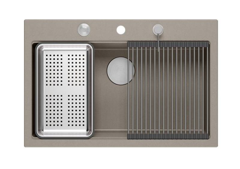 Quadri Hard Rock taupe granito pia de sobrepor grande 76x50cm, incluindo plugue inoxidável e acessórios 1208967270