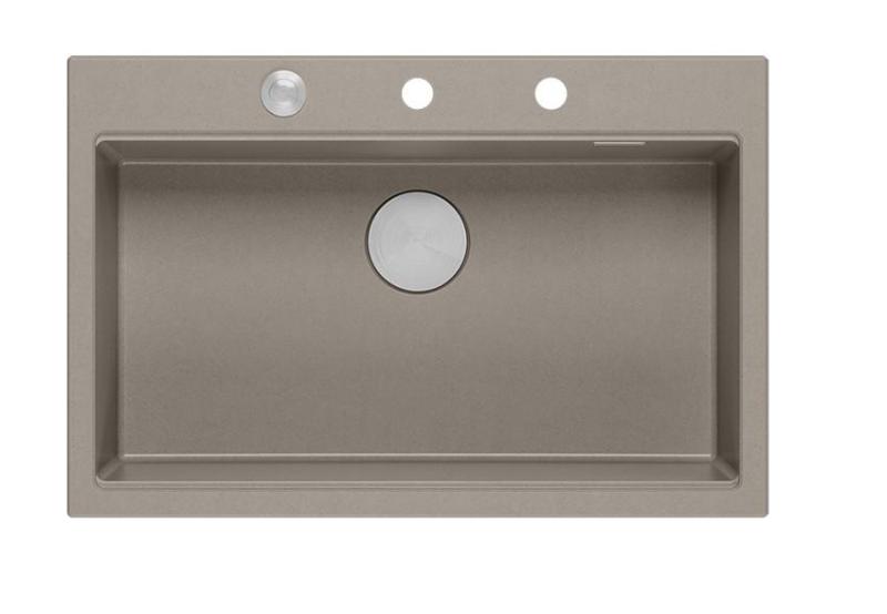 Quadri Hard Rock taupe granito pia de sobrepor grande 76x50cm, incluindo plugue inoxidável e acessórios 1208967270