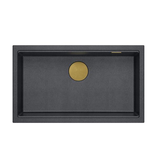 Quadri Newport II pia grande e profunda de granito, instalação superior e inferior, antracite, pia de 76x45cm com ralo dourado 1208967312