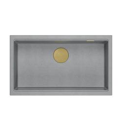 Quadri Newport II grande e profunda pia de granito para instalação sobre e sob a bancada cinza pia 76x45cm com ralo dourado 1208967315