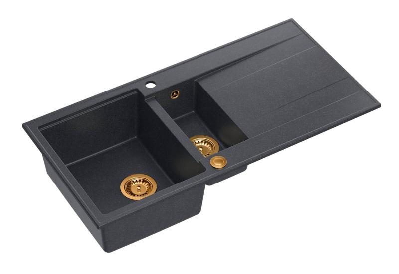 Quadri Luton pia de montagem de granito antracite 1,5 cubas com escorredor reversível 100x50cm com plugue de cobre 1208967355