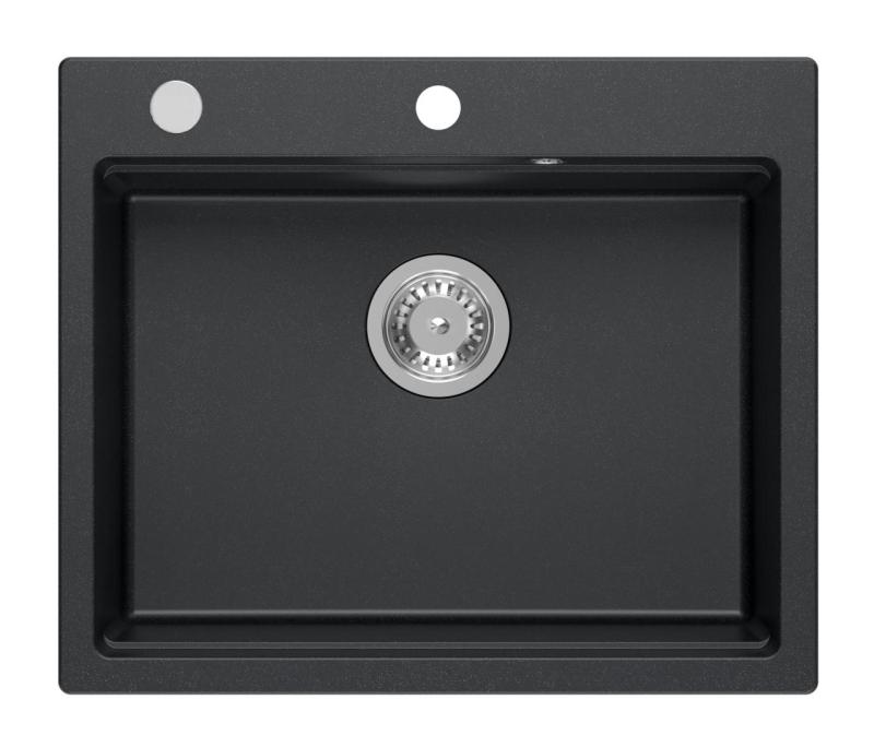 Quadri Durham granito antracite pia de montagem 595x500 com dispensador de sabão, tábua de cortar, cuba de inserção e tapete de rolo 1208967379