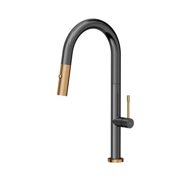 Quadri Brighton misturador de cozinha em metal gun com acabamento em cobre e bica extensível com pulverizador 1208967413