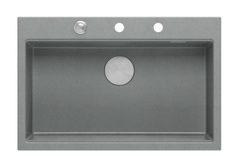 Quadri Hard Rock pia de granito cinza de sobrepor grande 76x50cm incluindo plugue de aço inoxidável e acessórios 1208967430