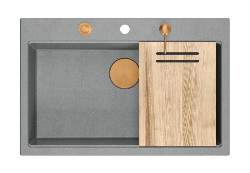 Quadri Hard Rock cinza granito pia de sobrepor grande 76x50cm incluindo tampa de cobre e acessórios 1208967435