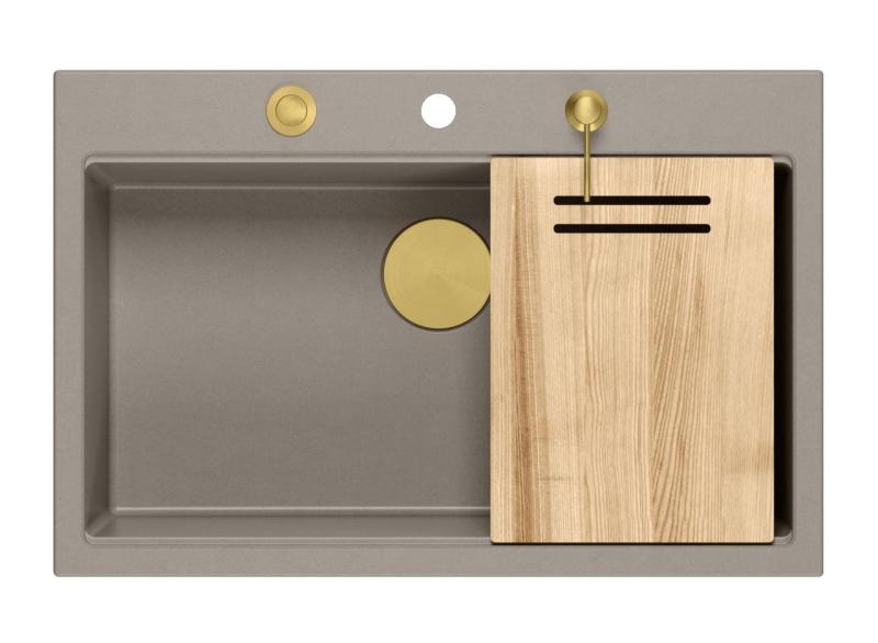 Quadri Hard Rock taupe granito pia de sobrepor grande 76x50cm incluindo ralo dourado e acessórios 1208967436