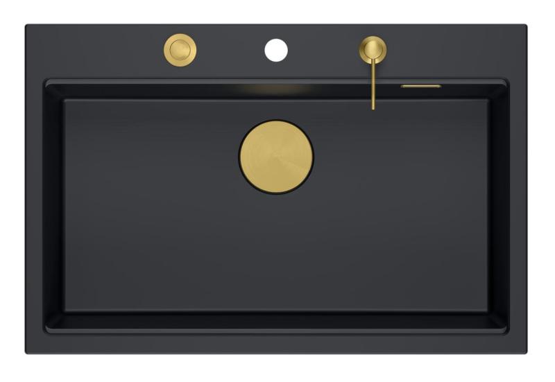 Quadri Hard Rock antracite granito pia de sobrepor grande 76x50cm incluindo plugue dourado e acessórios 1208967444