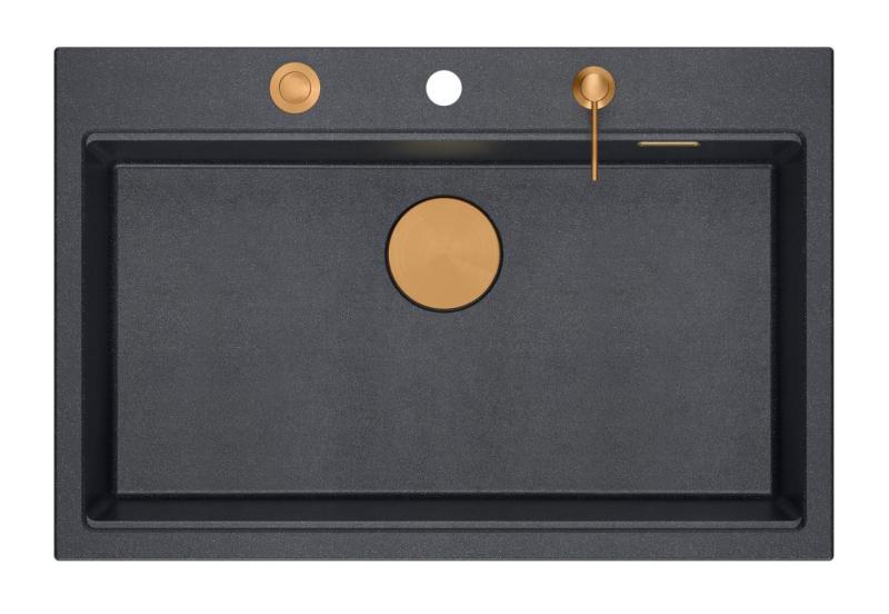 Quadri Hard Rock antracite granito montagem superior grande pia 76x50cm incluindo plugue de cobre e acessórios 1208967445